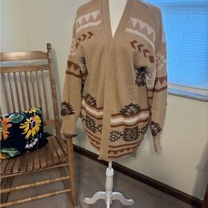 Impressions Tan and Brown Patterned Cardigan